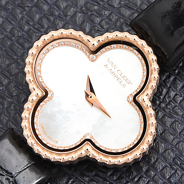 ヴァンクリーフ&アーペル 時計 レディース スウィートアルハンブラ ダイヤモンド 電池式 シェル文字盤 750PG Van Cleef & Arpels 2386240 中古