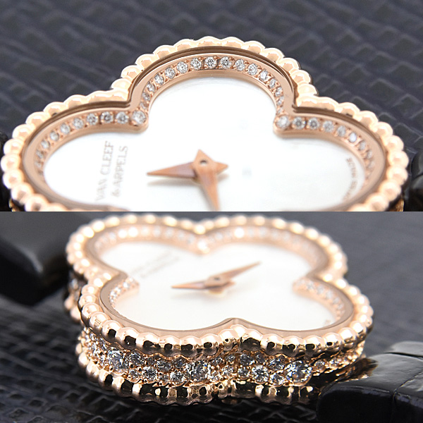 ヴァンクリーフ&アーペル 時計 レディース スウィートアルハンブラ ダイヤモンド 電池式 シェル文字盤 750PG Van Cleef & Arpels 2386240 中古