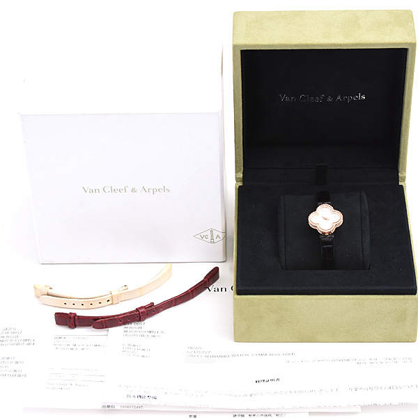 ヴァンクリーフ&アーペル 時計 レディース スウィートアルハンブラ ダイヤモンド 電池式 シェル文字盤 750PG Van Cleef & Arpels 2386240 中古