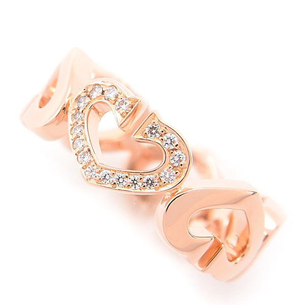 カルティエ 指輪 レディース Cハート ダイヤ リング 51号 実寸11号 ピンクゴールド 750PG Cartier 中古