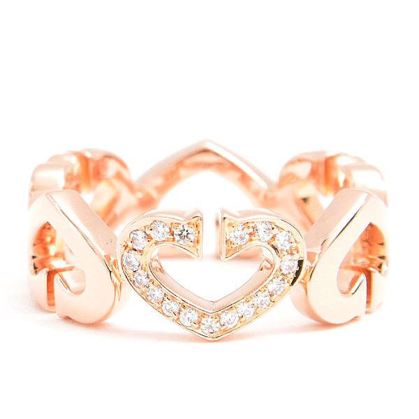 カルティエ 指輪 レディース Cハート ダイヤ リング 51号 実寸11号 ピンクゴールド 750PG Cartier 中古