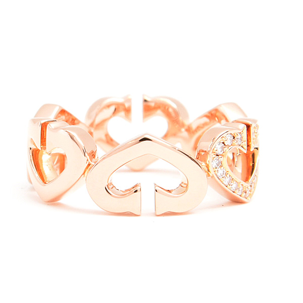 カルティエ 指輪 レディース Cハート ダイヤ リング 51号 実寸11号 ピンクゴールド 750PG Cartier 中古