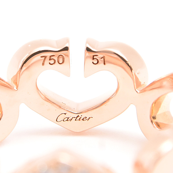 カルティエ 指輪 レディース Cハート ダイヤ リング 51号 実寸11号 ピンクゴールド 750PG Cartier 中古