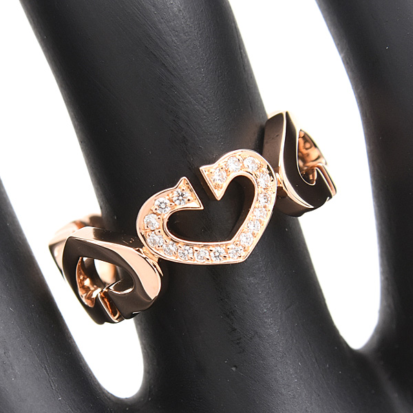 カルティエ 指輪 レディース Cハート ダイヤ リング 51号 実寸11号 ピンクゴールド 750PG Cartier 中古