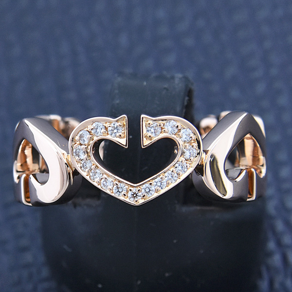 カルティエ 指輪 レディース Cハート ダイヤ リング 51号 実寸11号 ピンクゴールド 750PG Cartier 中古