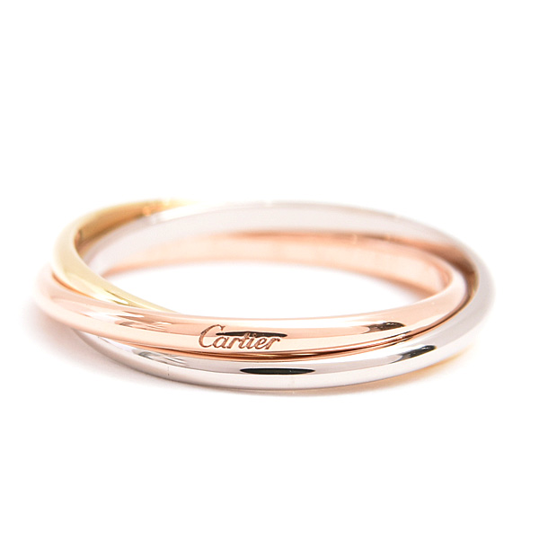 カルティエ 指輪 レディース トリニティ リング XS 50号 実寸10号 3連 1.3mm ゴールド Cartier 750YG×WG×PG 中古