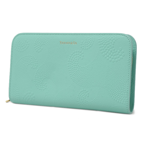 ティファニー 財布 レディース エンボスドット&ウェーブ ラウンドファスナー長財布 カーフ ティファニーブルー TIFFANY 中古