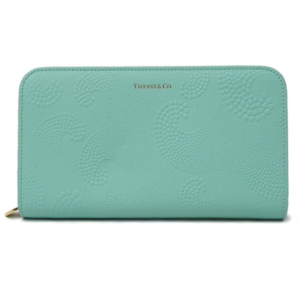 ティファニー 財布 レディース エンボスドット&ウェーブ ラウンドファスナー長財布 カーフ ティファニーブルー TIFFANY 中古