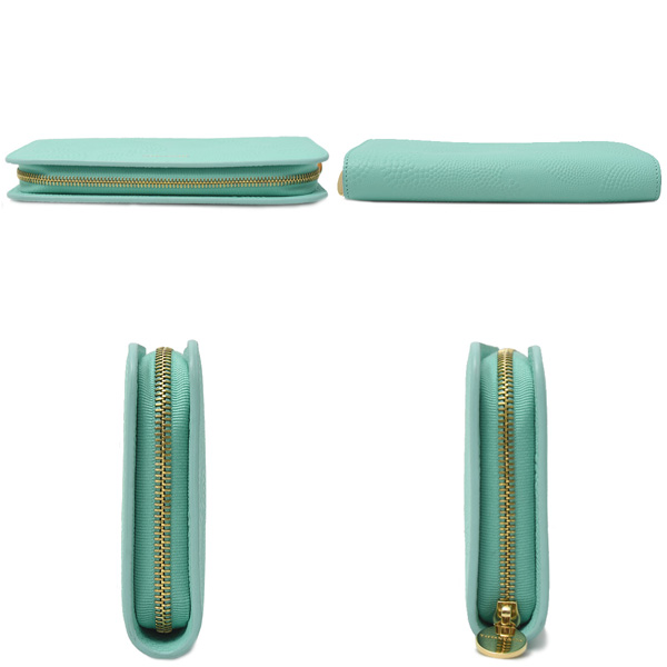 ティファニー 財布 レディース エンボスドット&ウェーブ ラウンドファスナー長財布 カーフ ティファニーブルー TIFFANY 中古