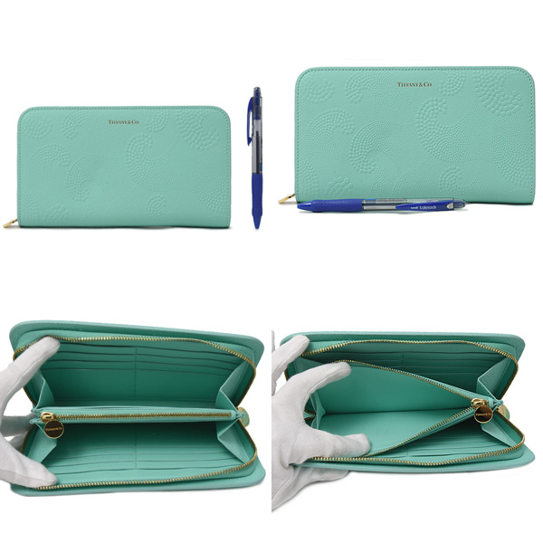 ティファニー 財布 レディース エンボスドット&ウェーブ ラウンドファスナー長財布 カーフ ティファニーブルー TIFFANY 中古