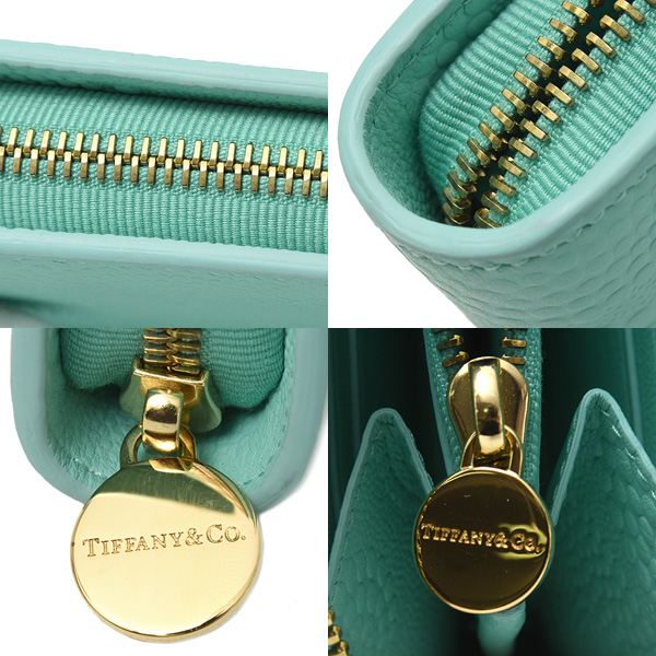 ティファニー 財布 レディース エンボスドット&ウェーブ ラウンドファスナー長財布 カーフ ティファニーブルー TIFFANY 中古