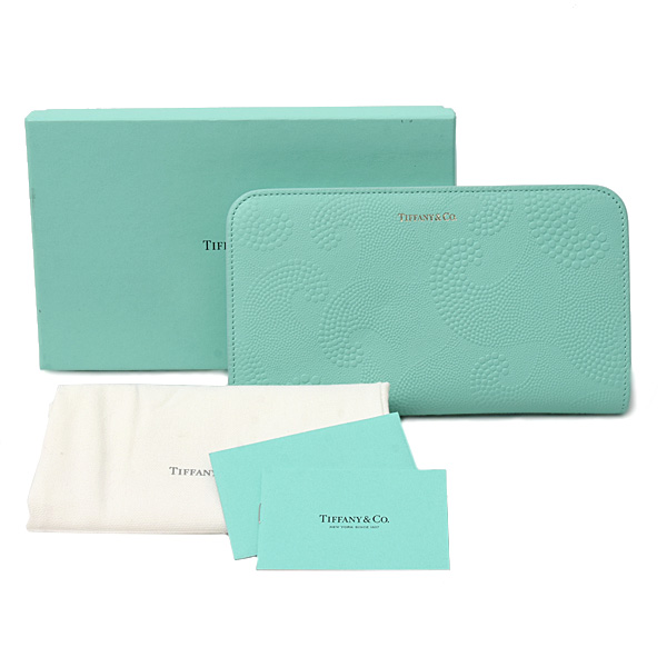 ティファニー 財布 レディース エンボスドット&ウェーブ ラウンドファスナー長財布 カーフ ティファニーブルー TIFFANY 中古