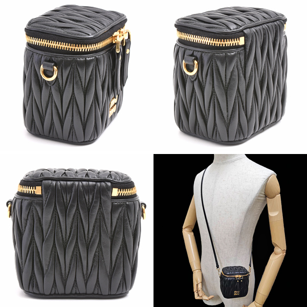 ミュウミュウ バッグ レディース マテラッセ マイクロバッグ ショルダー ラムレザー ブラック 斜め掛け 肩掛け ポーチ MIUMIU 5NR018 中古