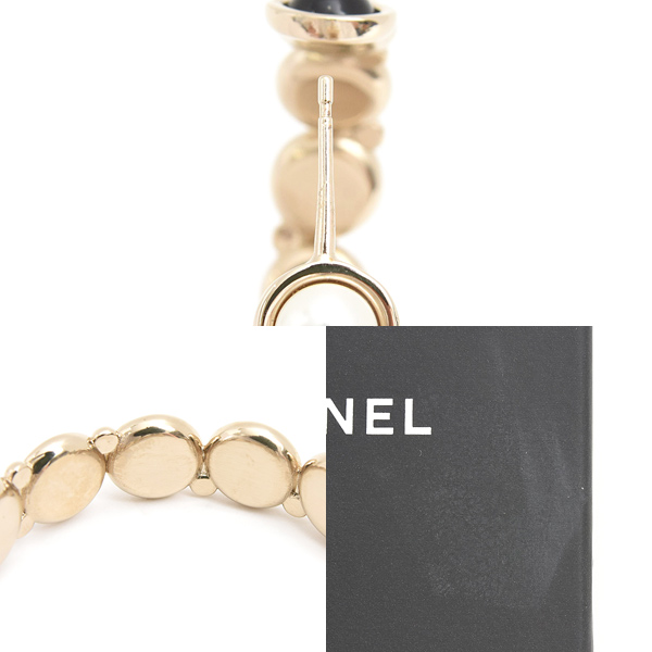 シャネル ピアス レディース ココマーク フェイクパール ラインストーン フープ B19B ゴールド GP CHANEL 中古