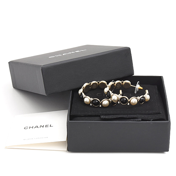 シャネル ピアス レディース ココマーク フェイクパール ラインストーン フープ B19B ゴールド GP CHANEL 中古