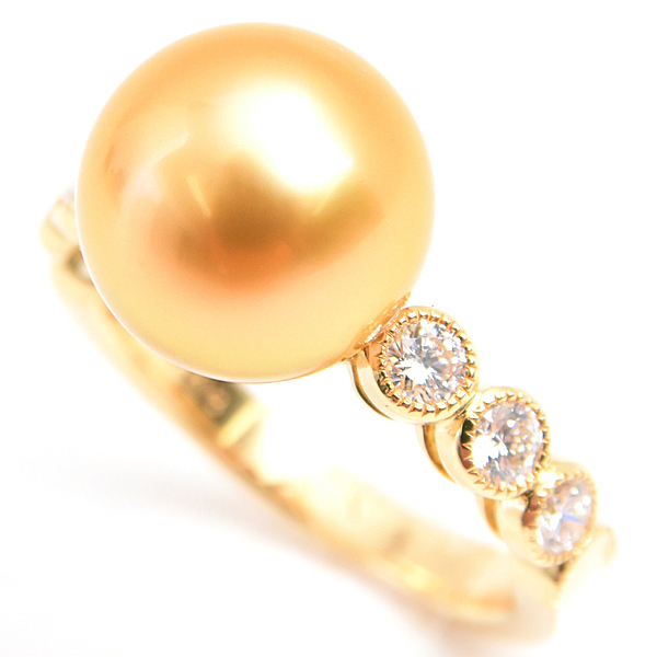 ミキモト 指輪 レディース ゴールデンパール×ダイヤ リング 10.7mm 0.46ct 11.5号 ゴールド MIKIMOTO K18 中古