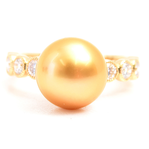 ミキモト 指輪 レディース ゴールデンパール×ダイヤ リング 10.7mm 0.46ct 11.5号 ゴールド MIKIMOTO K18 中古