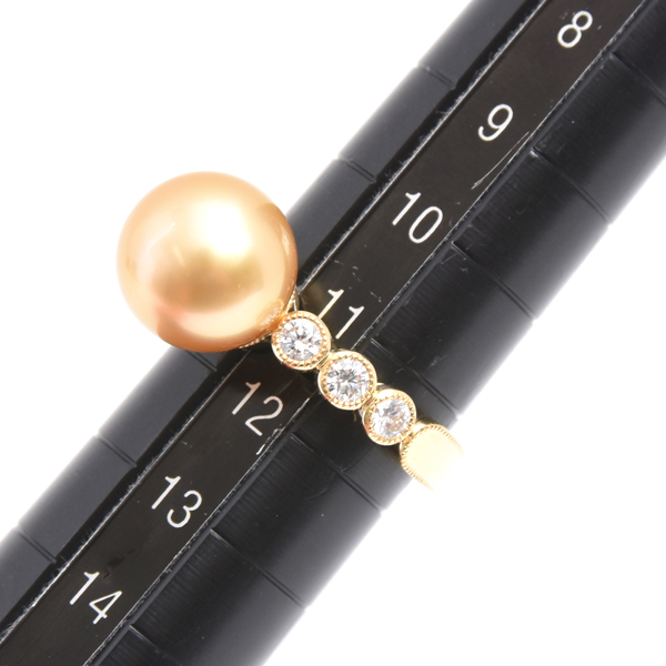 ミキモト 指輪 レディース ゴールデンパール×ダイヤ リング 10.7mm 0.46ct 11.5号 ゴールド MIKIMOTO K18 中古