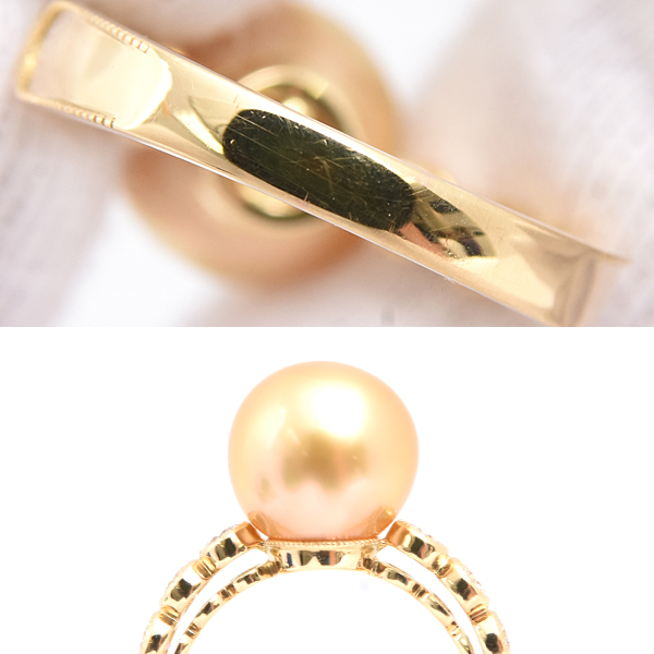 ミキモト 指輪 レディース ゴールデンパール×ダイヤ リング 10.7mm 0.46ct 11.5号 ゴールド MIKIMOTO K18 中古