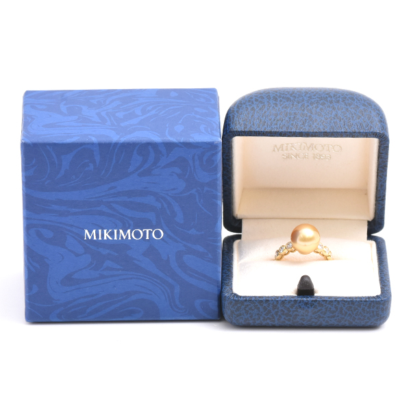 ミキモト 指輪 レディース ゴールデンパール×ダイヤ リング 10.7mm 0.46ct 11.5号 ゴールド MIKIMOTO K18 中古