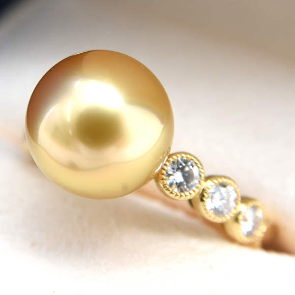 ミキモト 指輪 レディース ゴールデンパール×ダイヤ リング 10.7mm 0.46ct 11.5号 ゴールド MIKIMOTO K18 中古