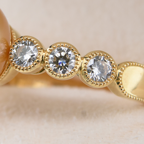 ミキモト 指輪 レディース ゴールデンパール×ダイヤ リング 10.7mm 0.46ct 11.5号 ゴールド MIKIMOTO K18 中古