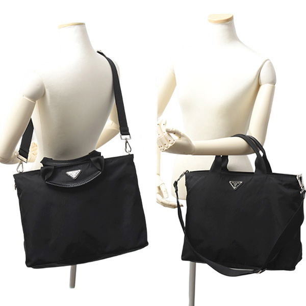 プラダ バッグ レディース メンズ トートバッグ ショルダーバッグ 2WAY ナイロン×レザー NERO PRADA 1BG867 中古