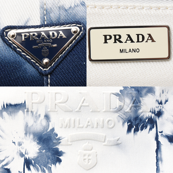 プラダ バッグ レディース ロゴ入り トートバッグ ショルダーバッグ 2WAY キャンバス ホワイト ブルー PRADA 1BG395 中古