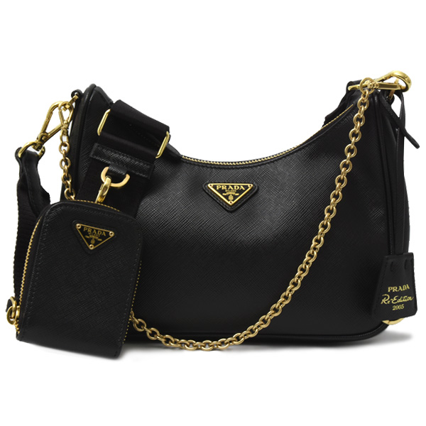 プラダ バッグ レディース Re-Edition 2005 バッグ 2WAY ショルダーバッグ サフィアーノレザー ブラック PRADA 1BH204 中古