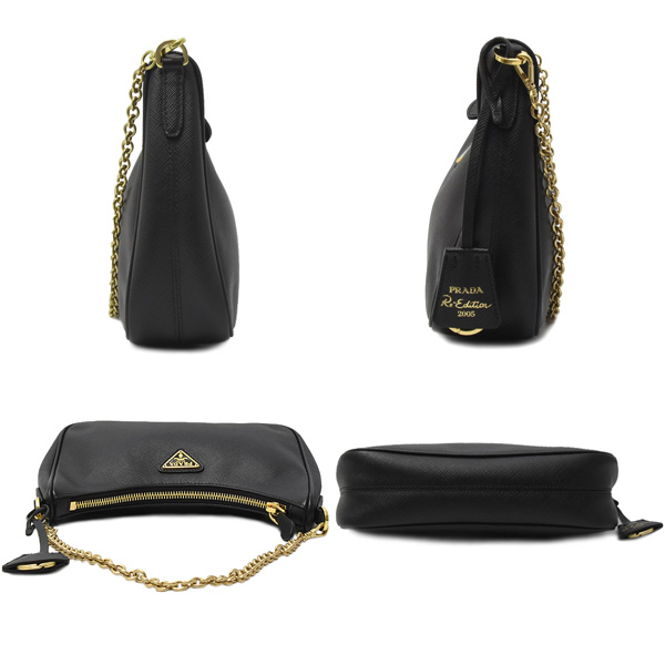 プラダ バッグ レディース Re-Edition 2005 バッグ 2WAY ショルダーバッグ サフィアーノレザー ブラック PRADA 1BH204 中古