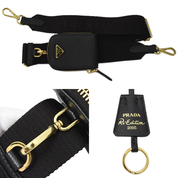プラダ バッグ レディース Re-Edition 2005 バッグ 2WAY ショルダーバッグ サフィアーノレザー ブラック PRADA 1BH204 中古
