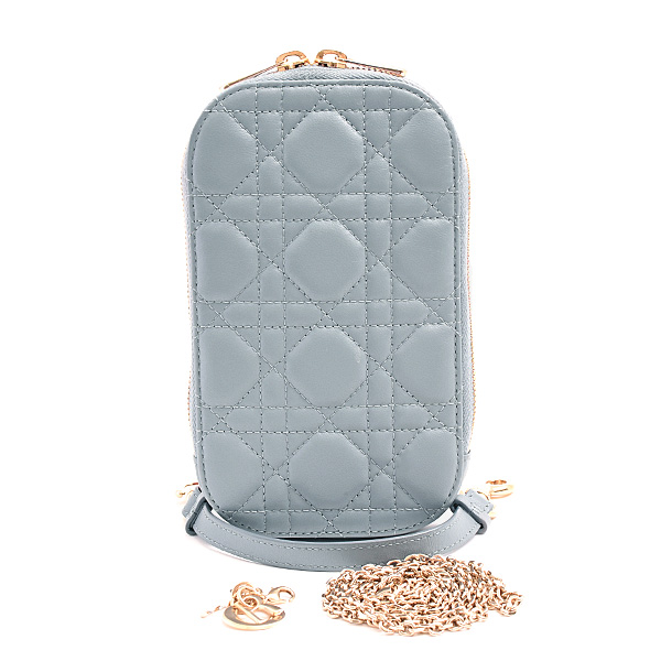 クリスチャンディオール バッグ レディース カナージュ レディディオール フォンホルダー ラムスキン ブルーグレー系 Christian Dior S0872ONMJ 中古