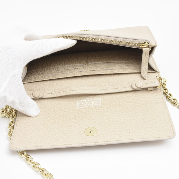 メゾンマルジェラ バッグ レディース 4ステッチ チェーンウォレット レザー グレー ベージュ Maison Margiela 中古