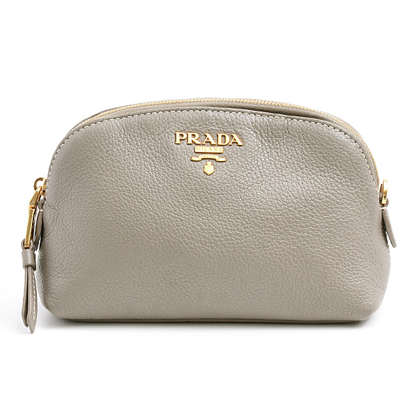 プラダ バッグ レディース ロゴ ポーチ コスメポーチ グレー カーフ PRADA 中古