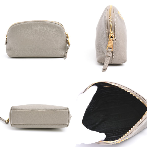 プラダ バッグ レディース ロゴ ポーチ コスメポーチ グレー カーフ PRADA 中古