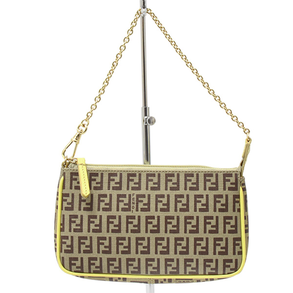 フェンディ バッグ レディ―ス アクセサリーバッグ ポーチ ズッキーノ柄 ベージュ系 PVC×レザー FENDI 8BK115 中古