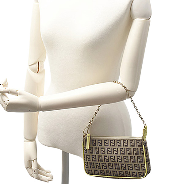 フェンディ バッグ レディ―ス アクセサリーバッグ ポーチ ズッキーノ柄 ベージュ系 PVC×レザー FENDI 8BK115 中古