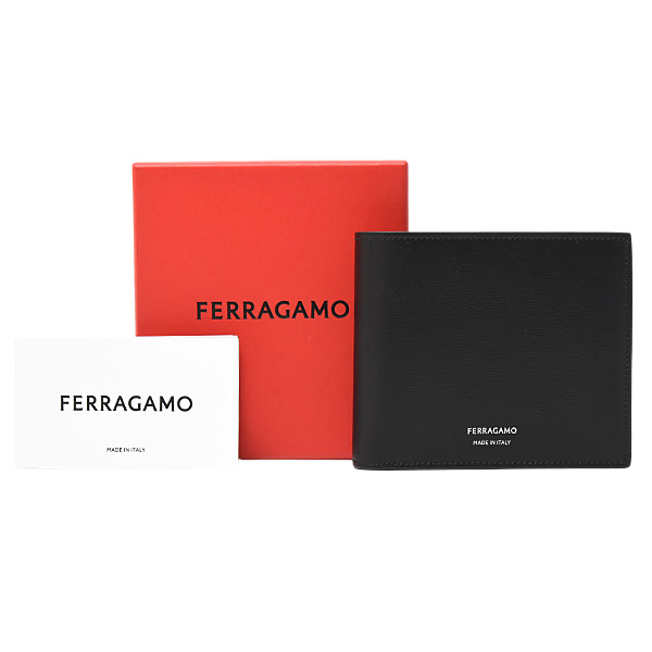 フェラガモ 財布 メンズ 2つ折り財布 レザーウォレット カーフ NERO FERRAGAMO 661329 中古