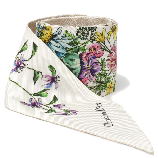 クリスチャンディオール スカーフ レディース ミッツァ スカーフ 花柄 マルチカラー×ゴールド Christian Dior OJ10487 中古
