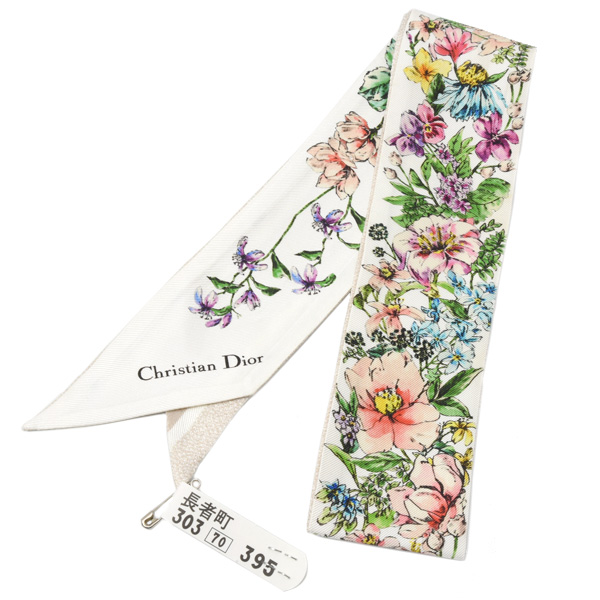 クリスチャンディオール スカーフ レディース ミッツァ スカーフ 花柄 マルチカラー×ゴールド Christian Dior OJ10487 中古