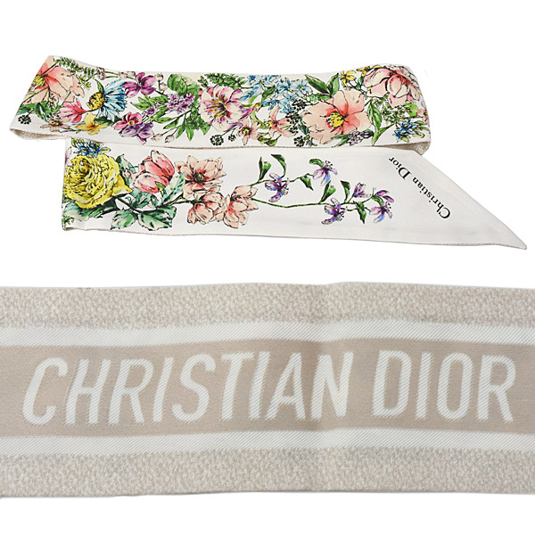 クリスチャンディオール スカーフ レディース ミッツァ スカーフ 花柄 マルチカラー×ゴールド Christian Dior OJ10487 中古
