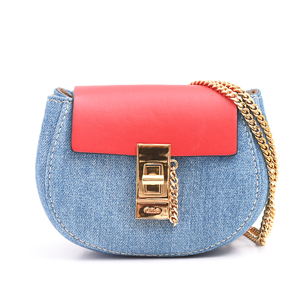 クロエ バッグ レディース ドリュー ミニ クロスボディ バッグ デニム×カーフ レッド リュック 肩掛け 2WAY Chloe CHC21SP100E27664 中古