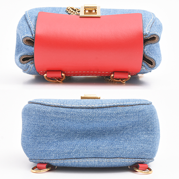 クロエ バッグ レディース ドリュー ミニ クロスボディ バッグ デニム×カーフ レッド リュック 肩掛け 2WAY Chloe CHC21SP100E27664 中古