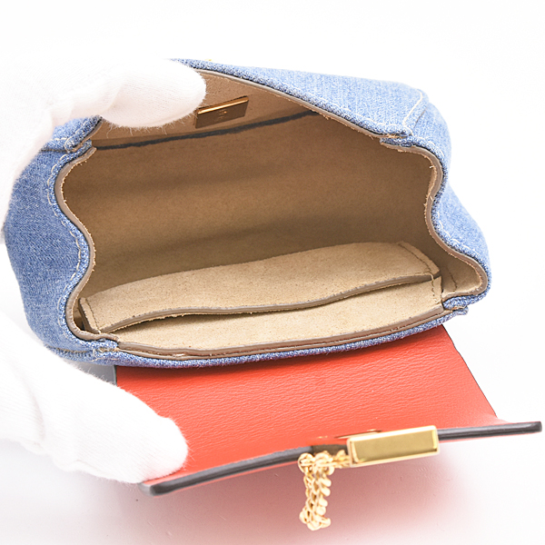 クロエ バッグ レディース ドリュー ミニ クロスボディ バッグ デニム×カーフ レッド リュック 肩掛け 2WAY Chloe CHC21SP100E27664 中古