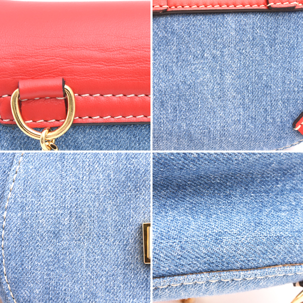 クロエ バッグ レディース ドリュー ミニ クロスボディ バッグ デニム×カーフ レッド リュック 肩掛け 2WAY Chloe CHC21SP100E27664 中古