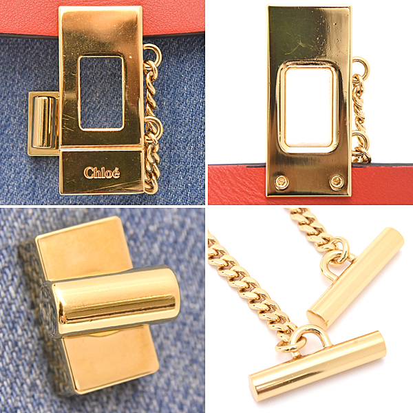 クロエ バッグ レディース ドリュー ミニ クロスボディ バッグ デニム×カーフ レッド リュック 肩掛け 2WAY Chloe CHC21SP100E27664 中古