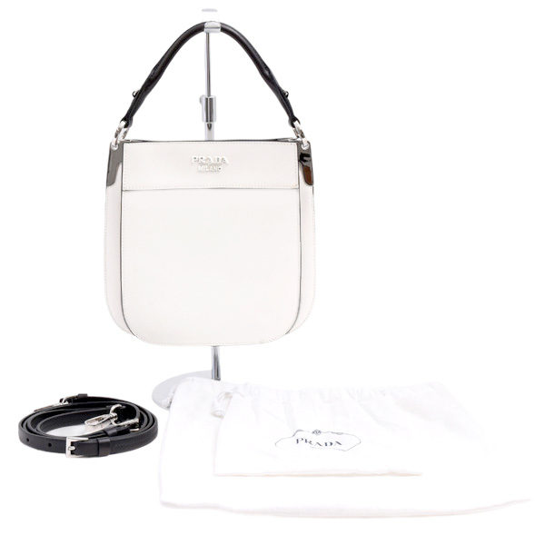 プラダ バッグ レディース マギット ハンドバッグ ショルダー 2WAY カーフ ホワイト×ブラック PRADA 1BC082 中古