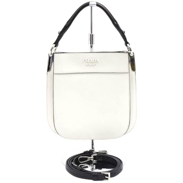 プラダ バッグ レディース マギット ハンドバッグ ショルダー 2WAY カーフ ホワイト×ブラック PRADA 1BC082 中古
