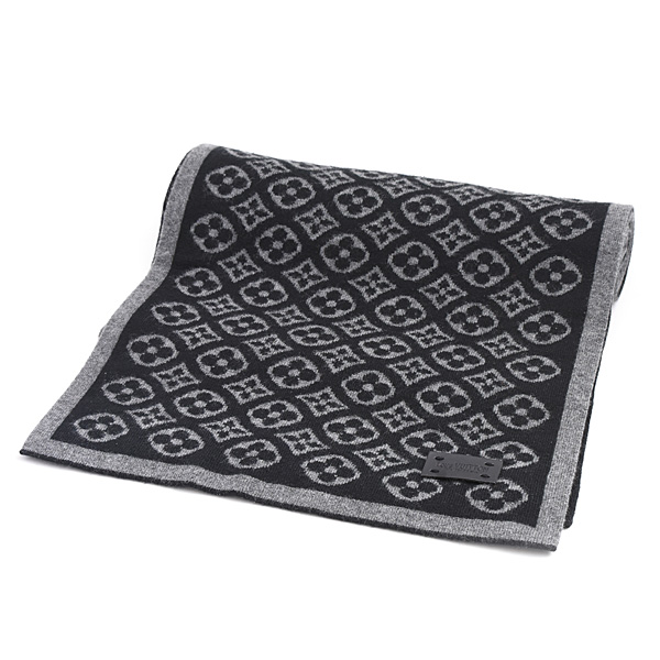 ルイヴィトン マフラー レディース メンズ エシャルプ スキー モノグラム カシミヤ ブラック×グレー Louis Vuitton M71953 中古