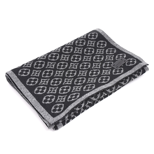 ルイヴィトン マフラー レディース メンズ エシャルプ スキー モノグラム カシミヤ ブラック×グレー Louis Vuitton M71953 中古